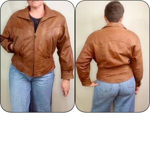 Wilsons Leather Cognac Tan Zip-Front Bomber Jacket